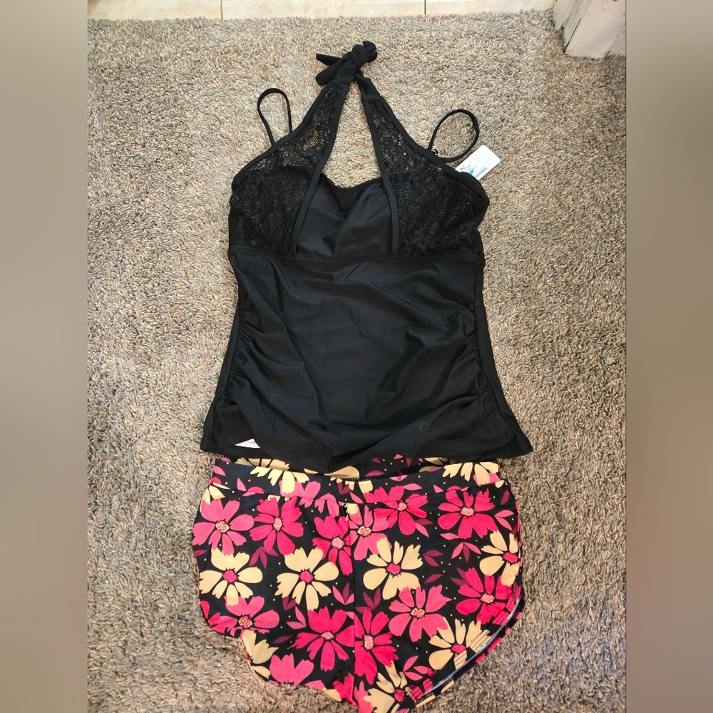Floral Black Bikini with Adjustable Straps